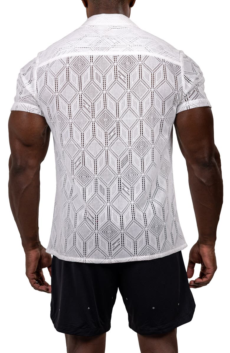 Maceoo Marthy Knit Short Sleeve Button-Up Shirt, Alternate, color, White