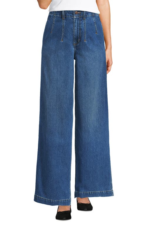 Lands' End Petite Soft Denim High Rise Wide Leg Top Stitch Trousers In Blue
