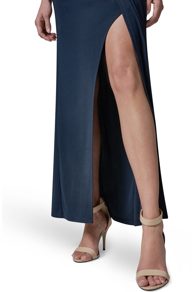 Asymmetric Neck Hardware Detail Jersey Gown, Alternate, color, NIGHTFALL