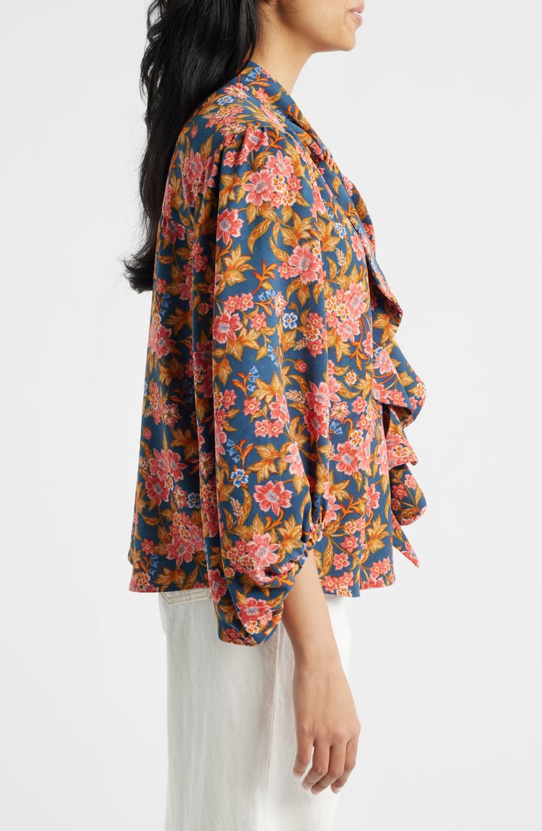 Wit & Wisdom Floral Split Neck Peasant Blouse, Alternate, color, Navy/ Vintage Lilac Multi