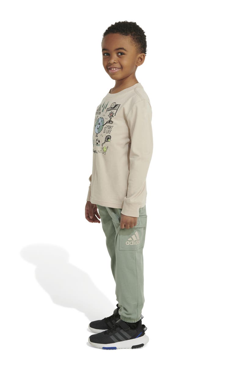adidas Kids' Long Sleeve Cotton Graphic T-Shirt & Cargo Joggers Set, Alternate, color, 