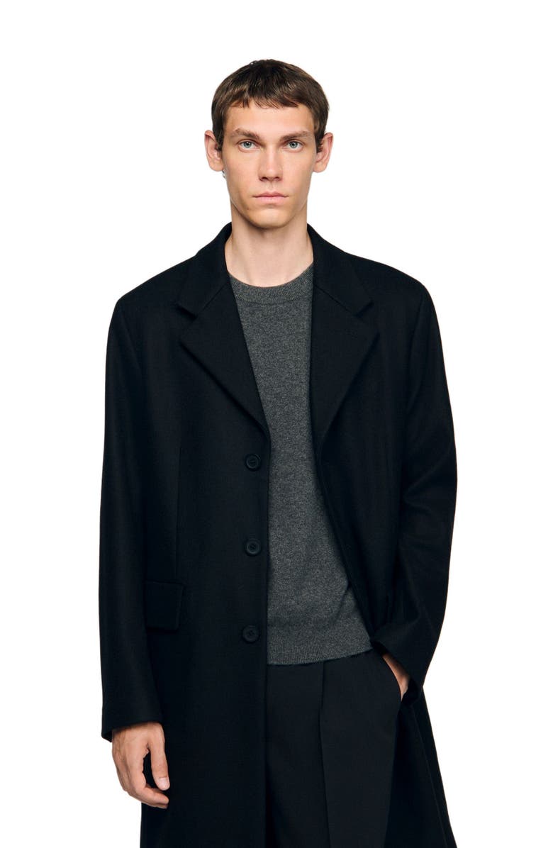 SANDRO Wool and cashmere coat, Alternate, color, Black