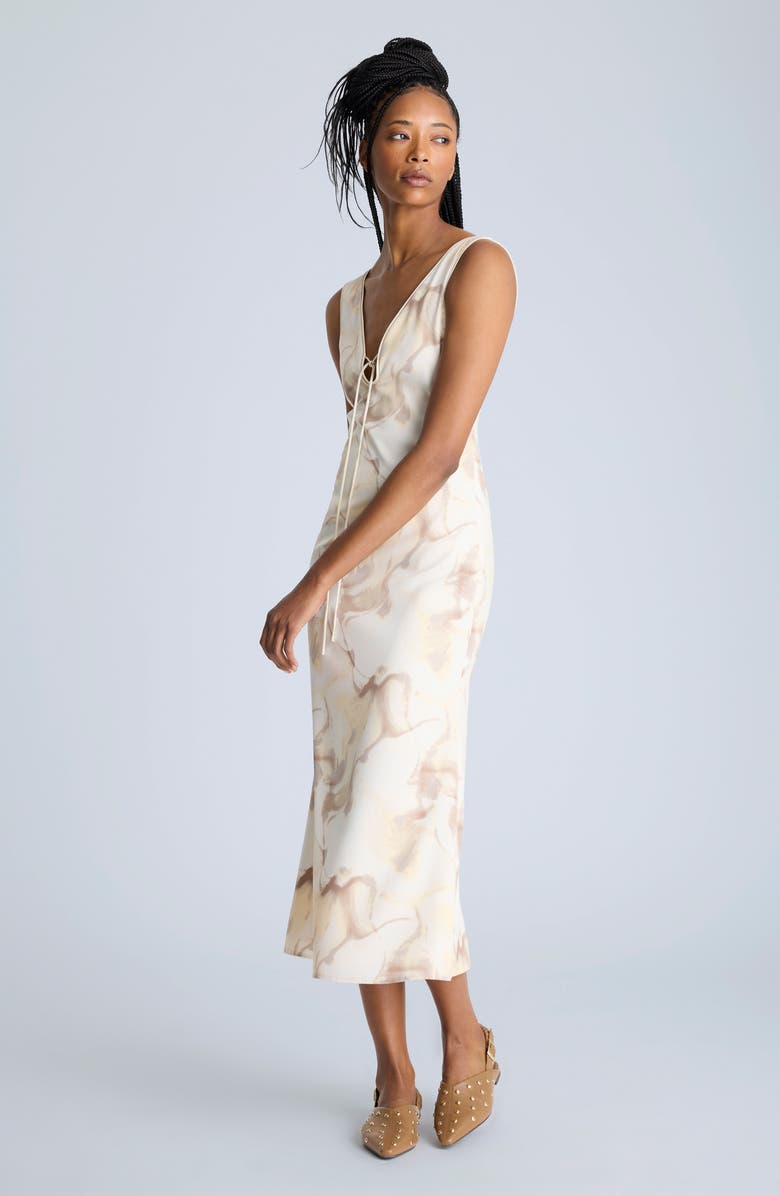 Kenneth Cole Floral Print Sleeveless Midi Dress, Alternate, color, Oyster Multi