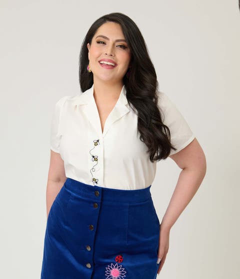 Plus Size 1940s Notched Collar Blouse