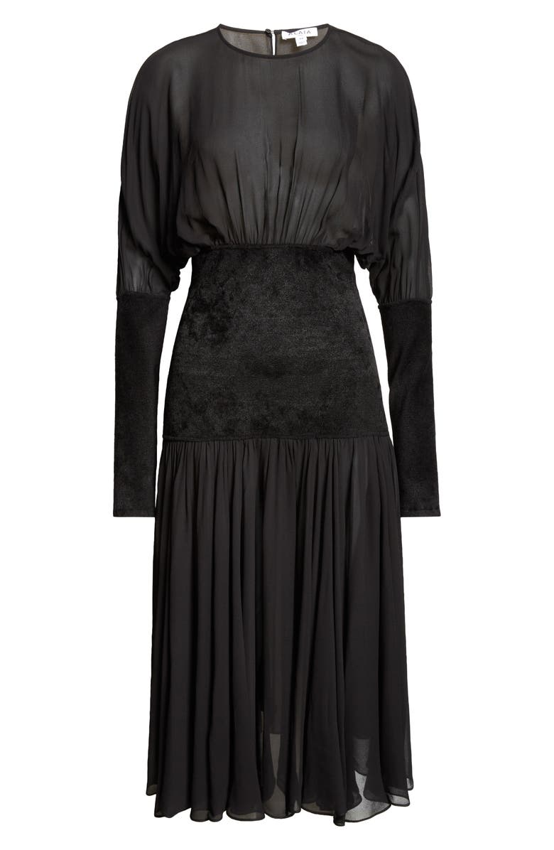 Alaïa Knit Band Chiffon Midi Dress, Alternate, color, Noir Alaia