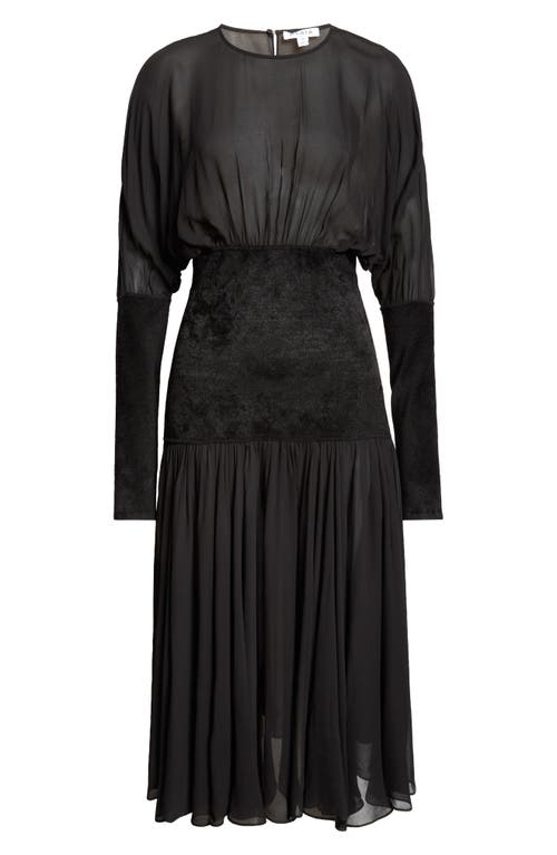 Shop Alaïa Knit Band Chiffon Midi Dress In Noir Alaia