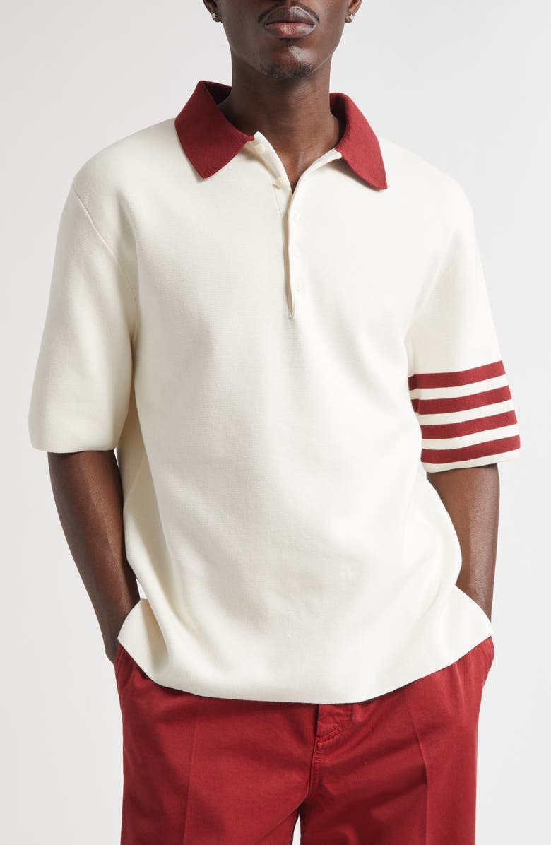 Thom Browne Rugby Fit 4-Bar Milano Stitch Short Sleeve Polo Sweater, Main, color, White