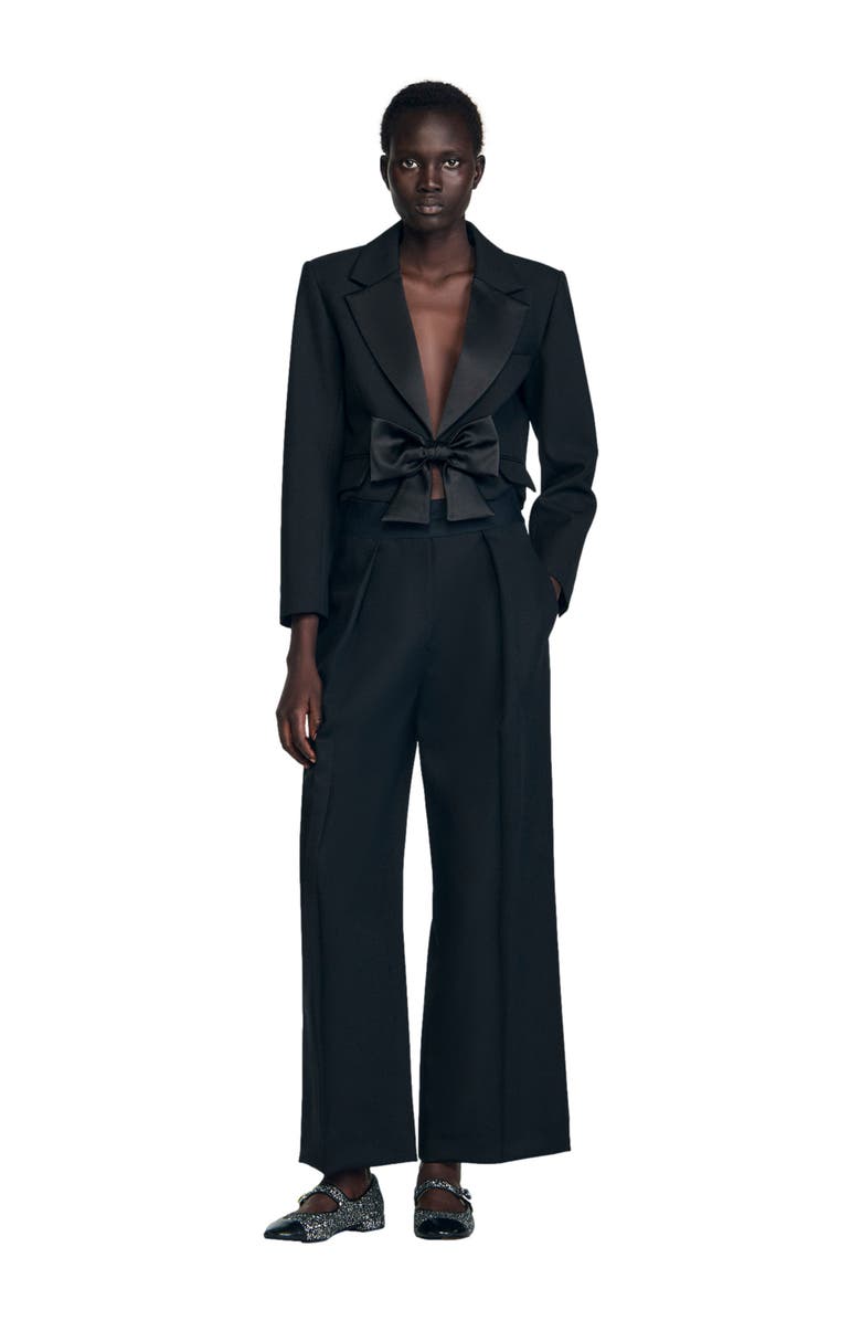 SANDRO Wide-leg elastic waist trousers, Alternate, color, Black