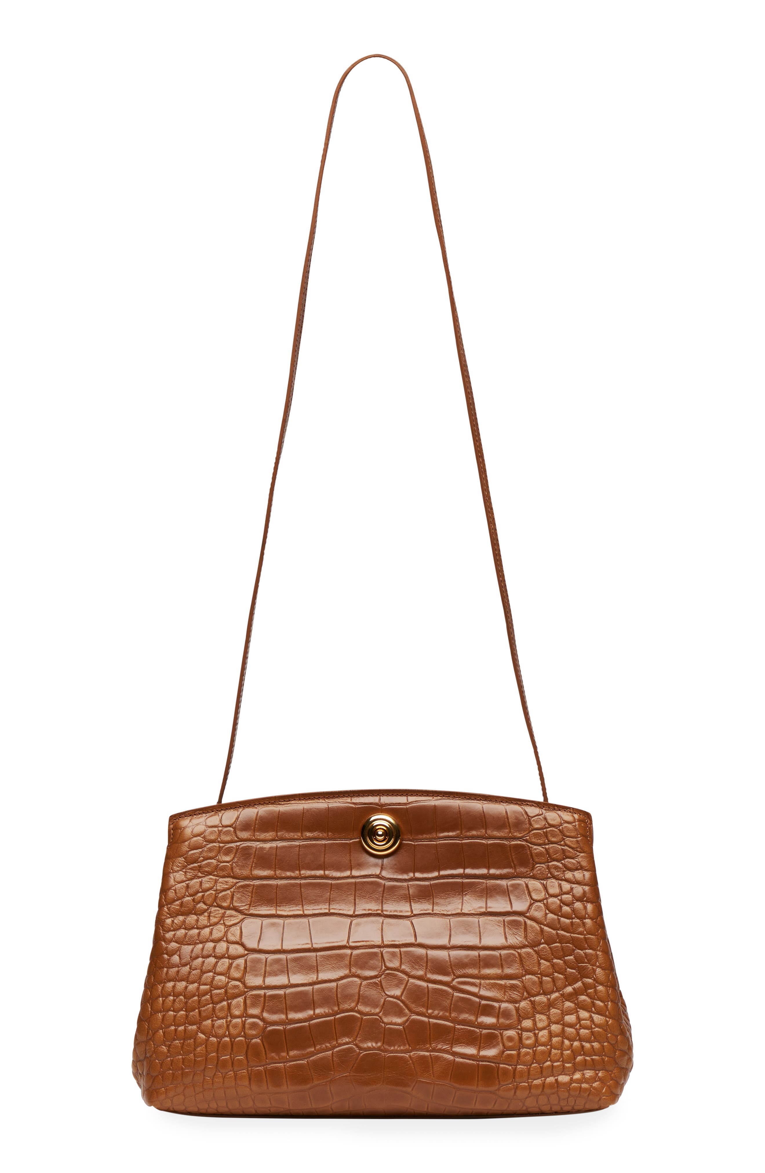 LIFFNER Pushlock Croc Embossed Leather Clutch, Alternate, color, Nougat