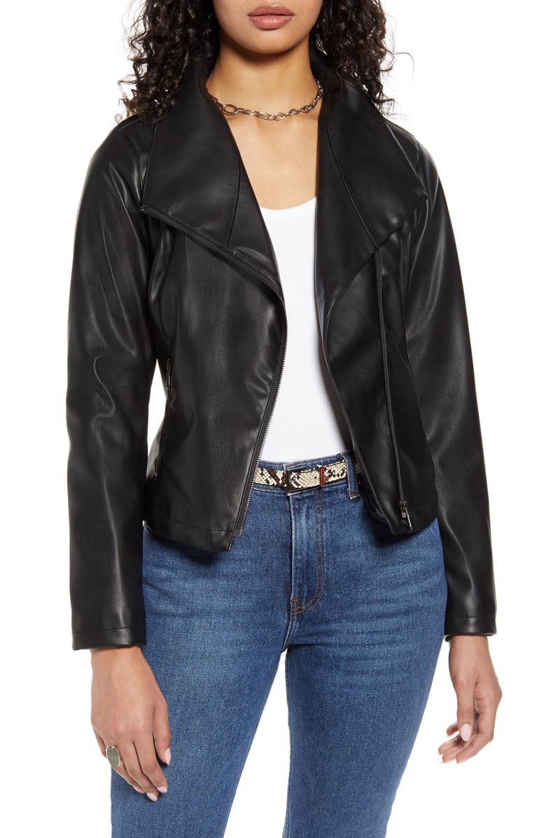 Halogen<sup>®</sup> Drape Collar Faux Leather Jacket, Main, color, 