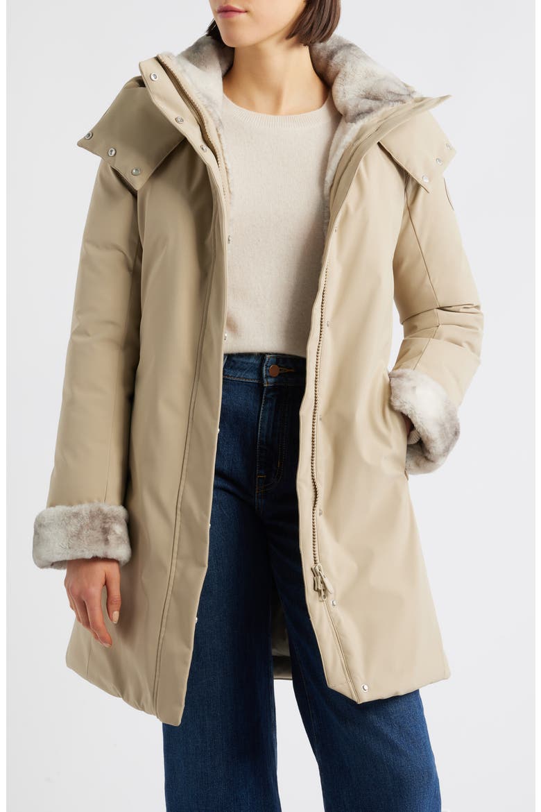 Samantah Faux Fur Lined Water Resistant Hooded Parka, Main, color, STONE BEIGE