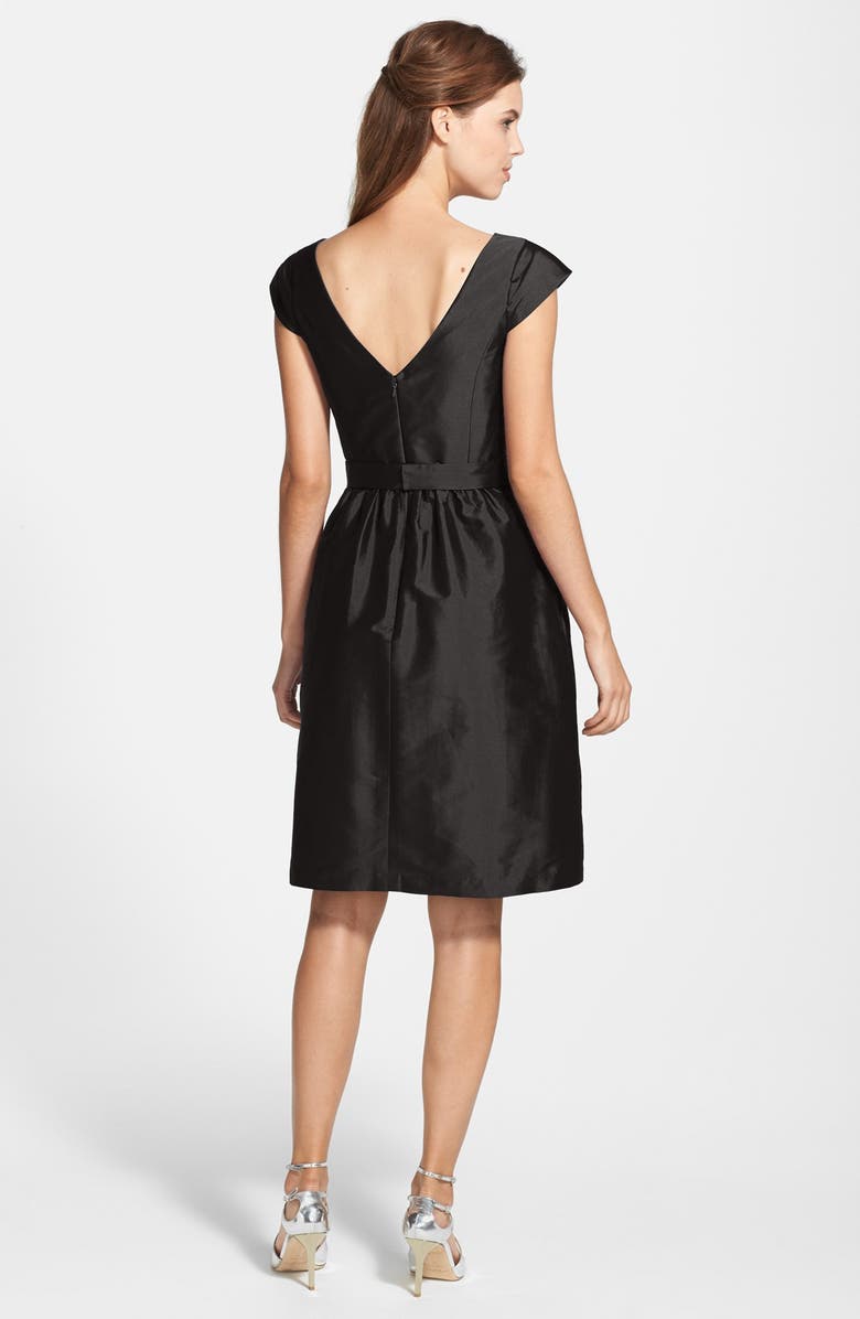 Alfred Sung Bow Detail Satin Fit & Flare Dress, Alternate, color, 