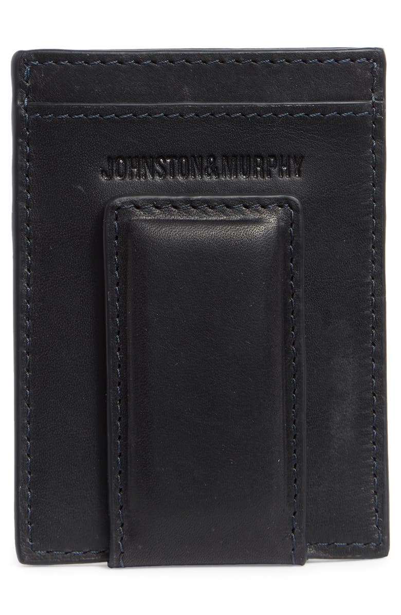 Johnston & Murphy Waxy Leather RFID Card Case, Alternate, color, Navy