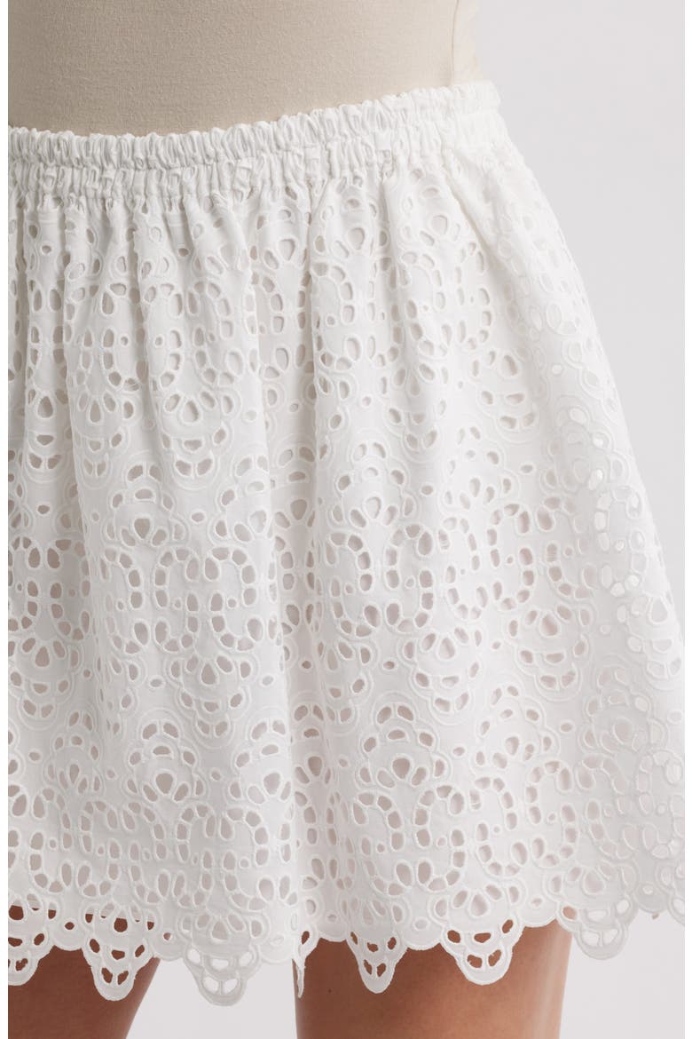 The Deco Embroidered Eyelet Cotton Miniskirt, Alternate, color, WHITE