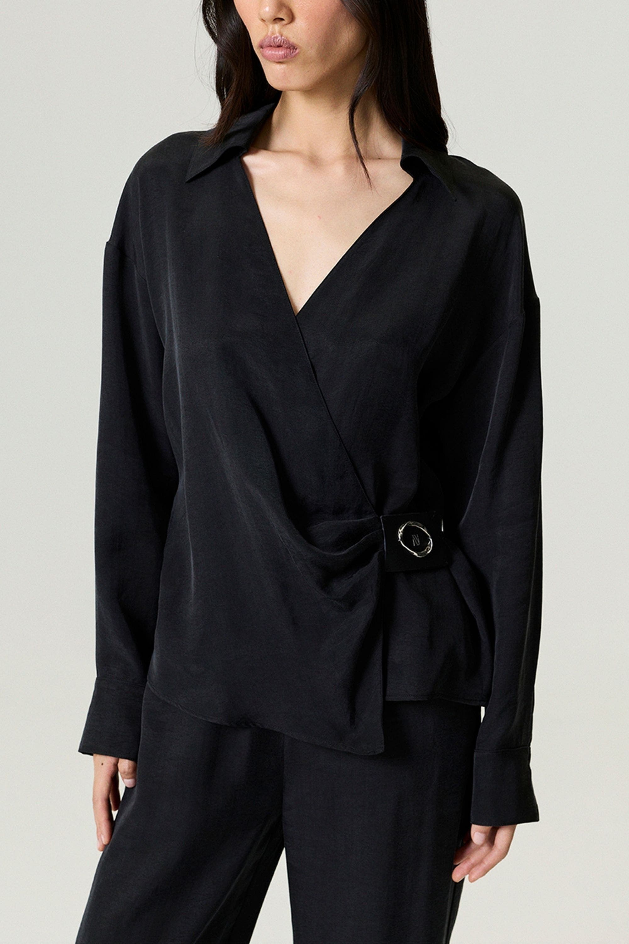 Logo Buckle Wrap Blouse - image 2