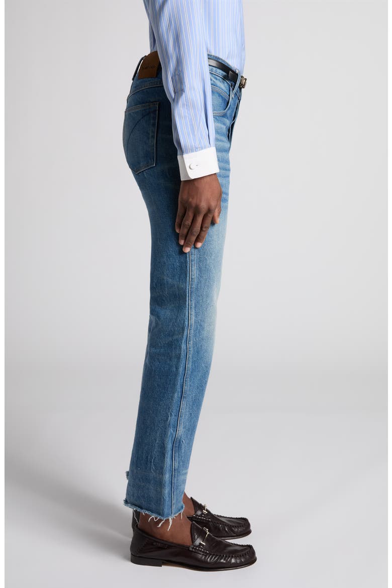 Stonewash Raw Hem Straight Leg Jeans, Alternate, color, DENIM