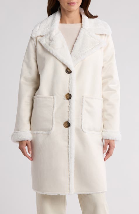 Mid Length Faux Shearling Lined Three Button Coat