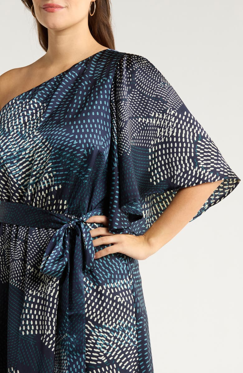 SUGARLIPS Kirby Print One-Shoulder Satin Maxi Dress, Alternate, color, Navy-Cream