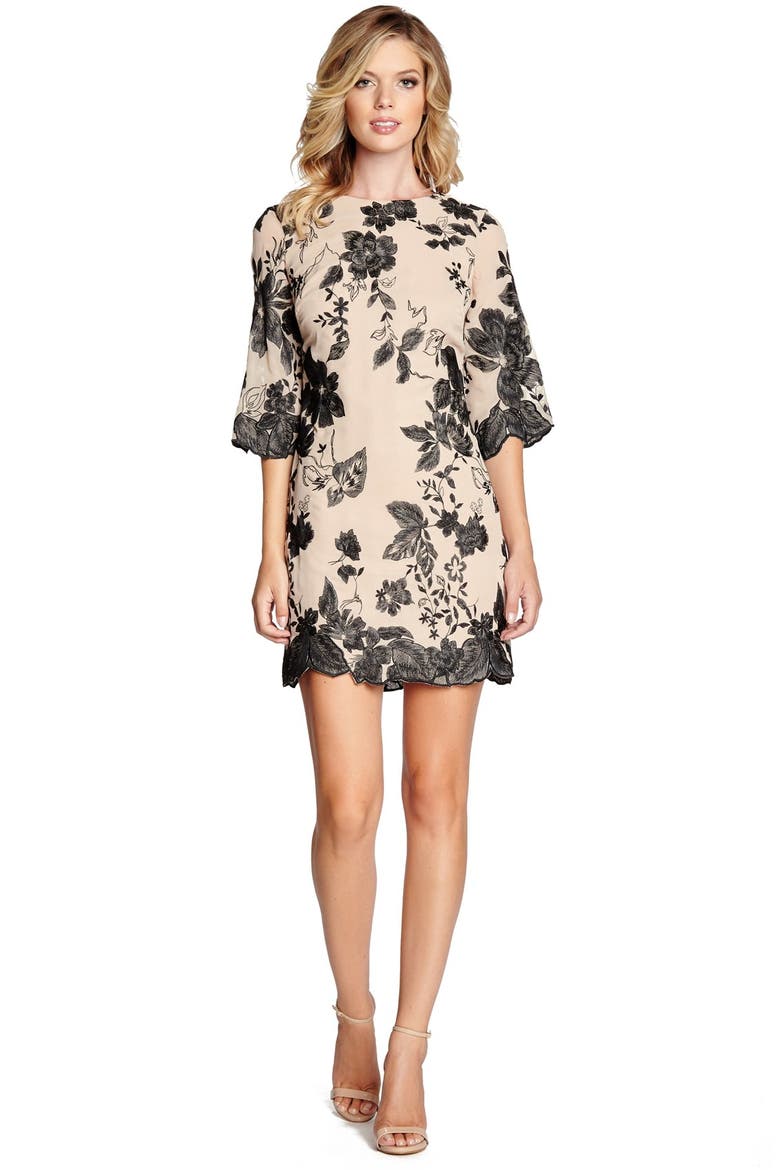 'Paige' Metallic Embroidered Chiffon Shift Dress, Alternate, color, BLACK/ SAND