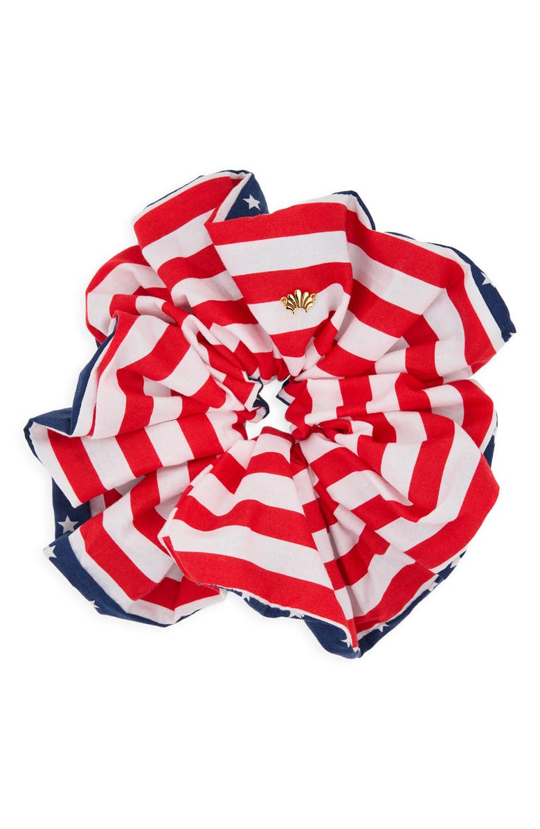 Lele Sadoughi Rommy Stars & Stripes Cotton Scrunchie, Main, color, Americana