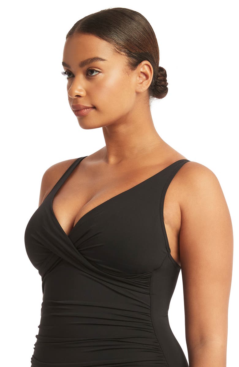 Sea Level Cross Front One-Piece Swimsuit, Alternate, color, Black