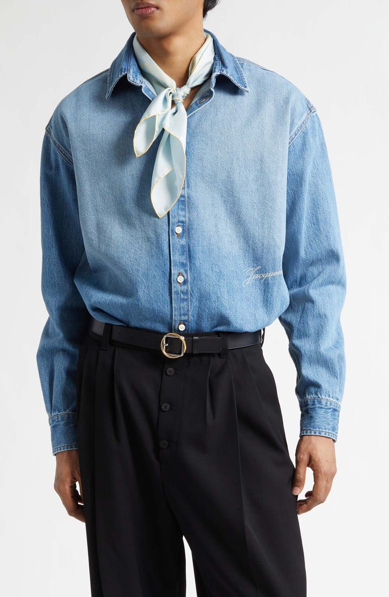 Jacquemus La Chemise de-Nîmes Simon Denim Button-Up Shirt, Main, color, Blue/ Tabac
