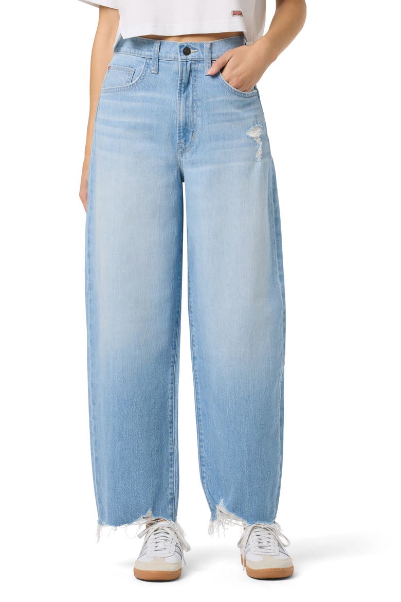 Distressed High Waist Barrel Leg Jeans, Main, color, HANALEI