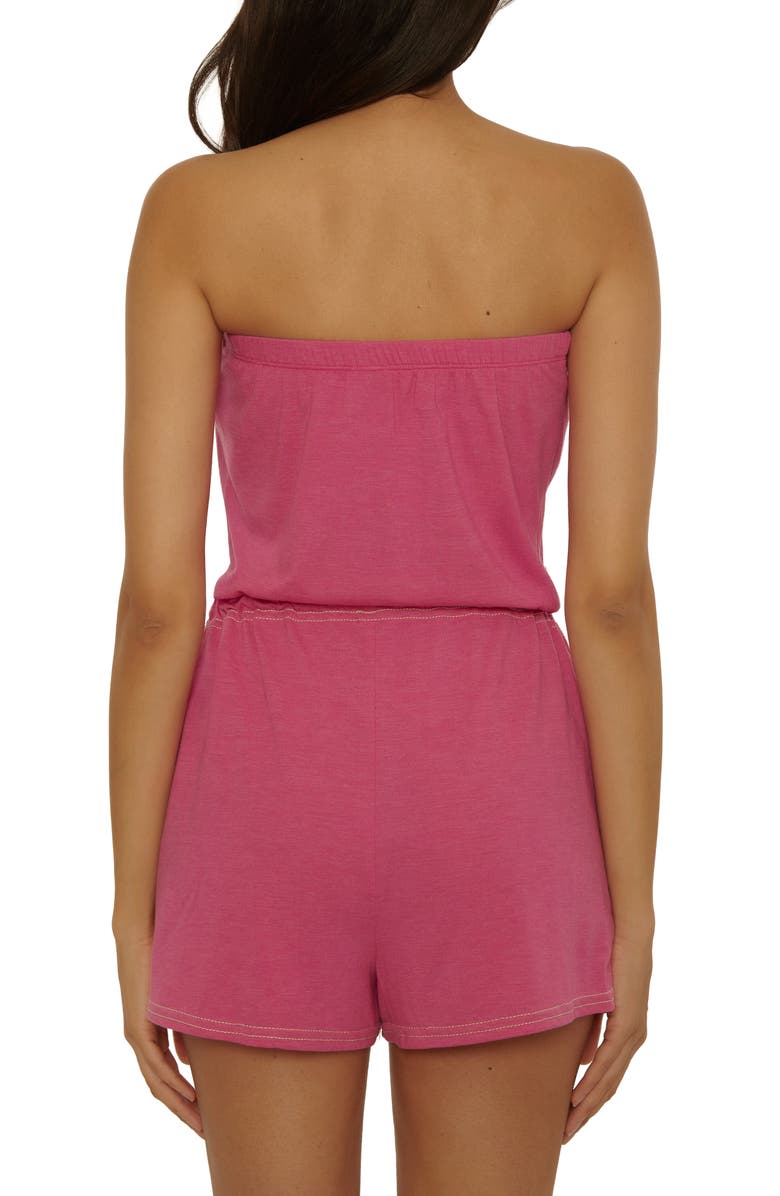 Lucky Brand Laguna Tie Waist Strapless Cover-Up Romper, Alternate, color, Berry Pink