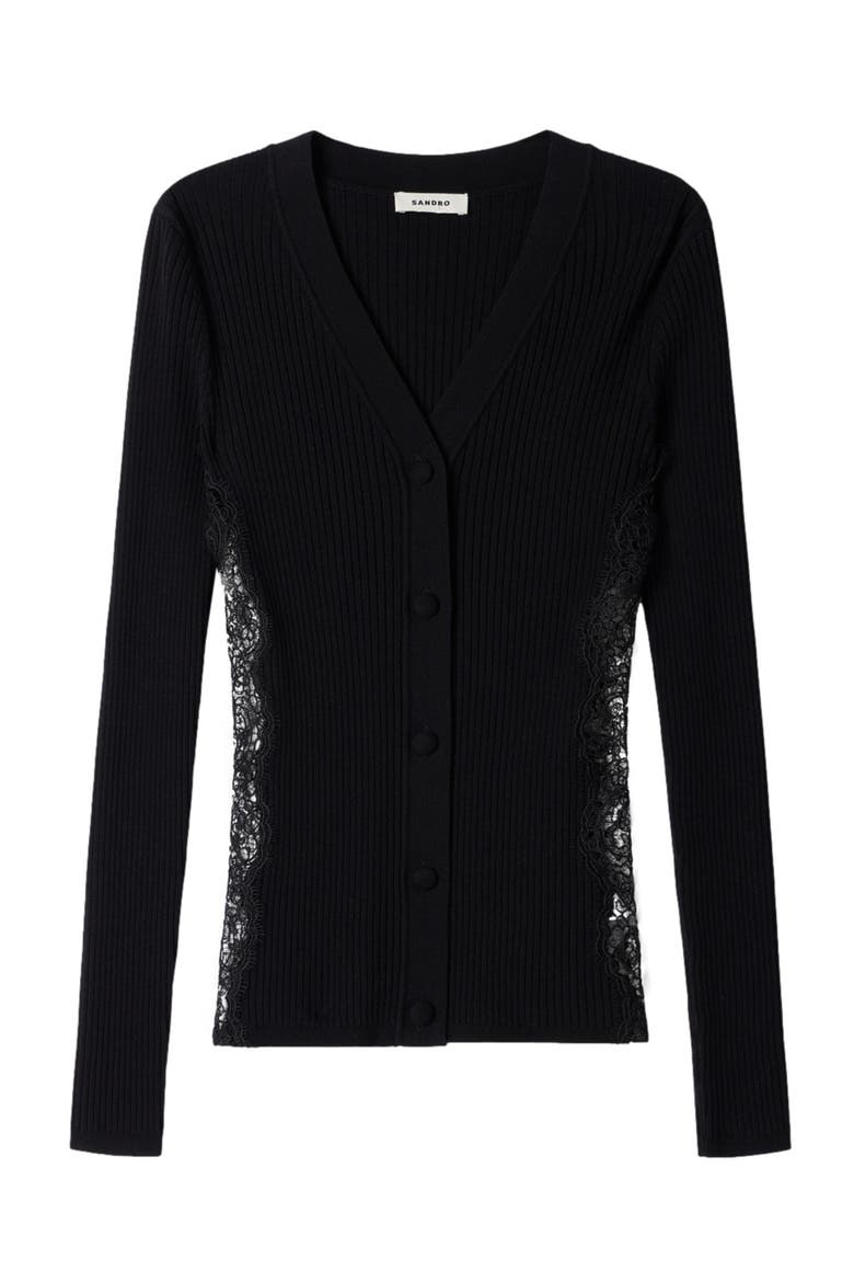 Cardigan with lace panel, Alternate, color, Black