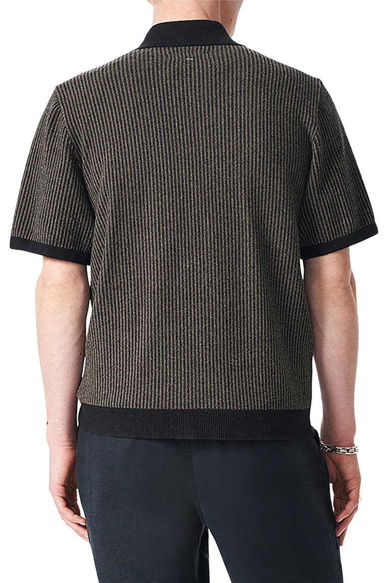 Zuma Jacquard Stripe Short Sleeve Knit Zip-Up Shirt, Alternate, color, BLACK
