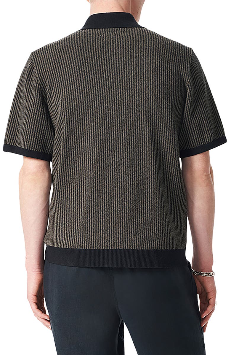 rag & bone Zuma Jacquard Stripe Short Sleeve Knit Zip-Up Shirt, Alternate, color, Black