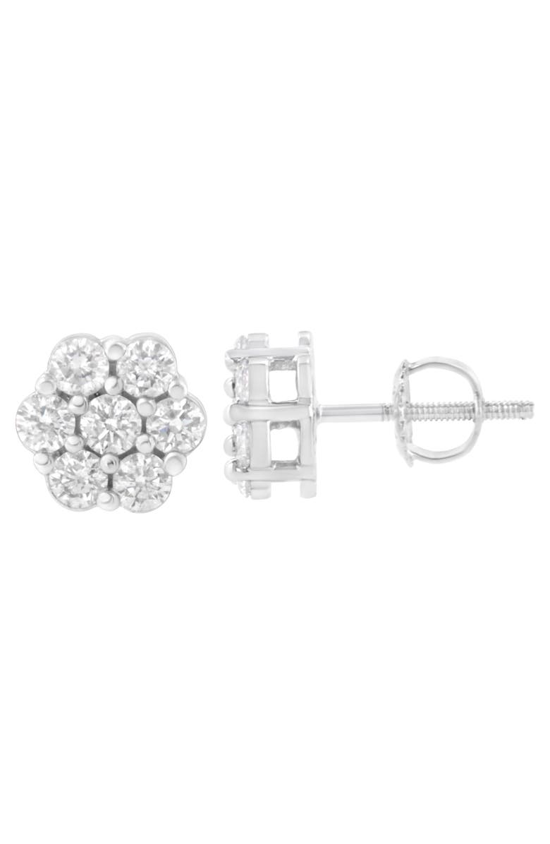 Haus of Brilliance 14K White Gold 3/4 Cttw 7 Stone Floral Cluster Diamond Stud Earrings, Alternate, color, White Gold