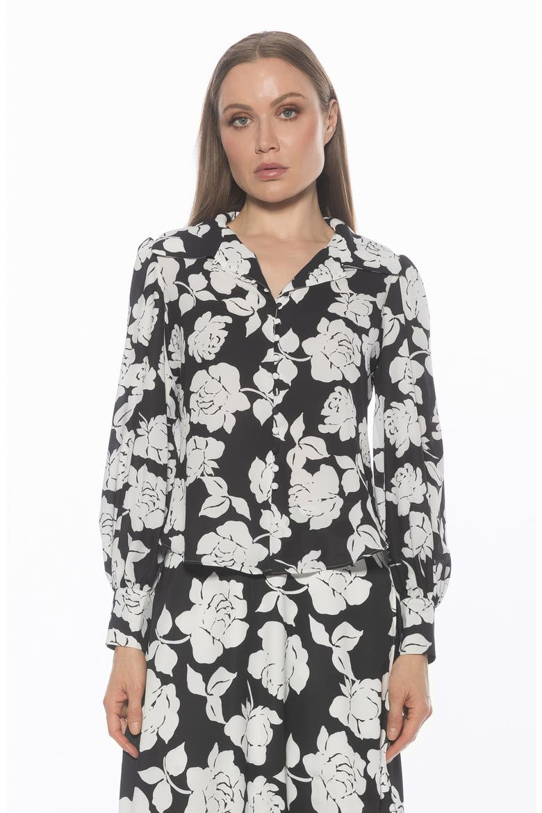 Rah Covered Button-Down Top, Alternate, color, BLACK WHITE FLORAL