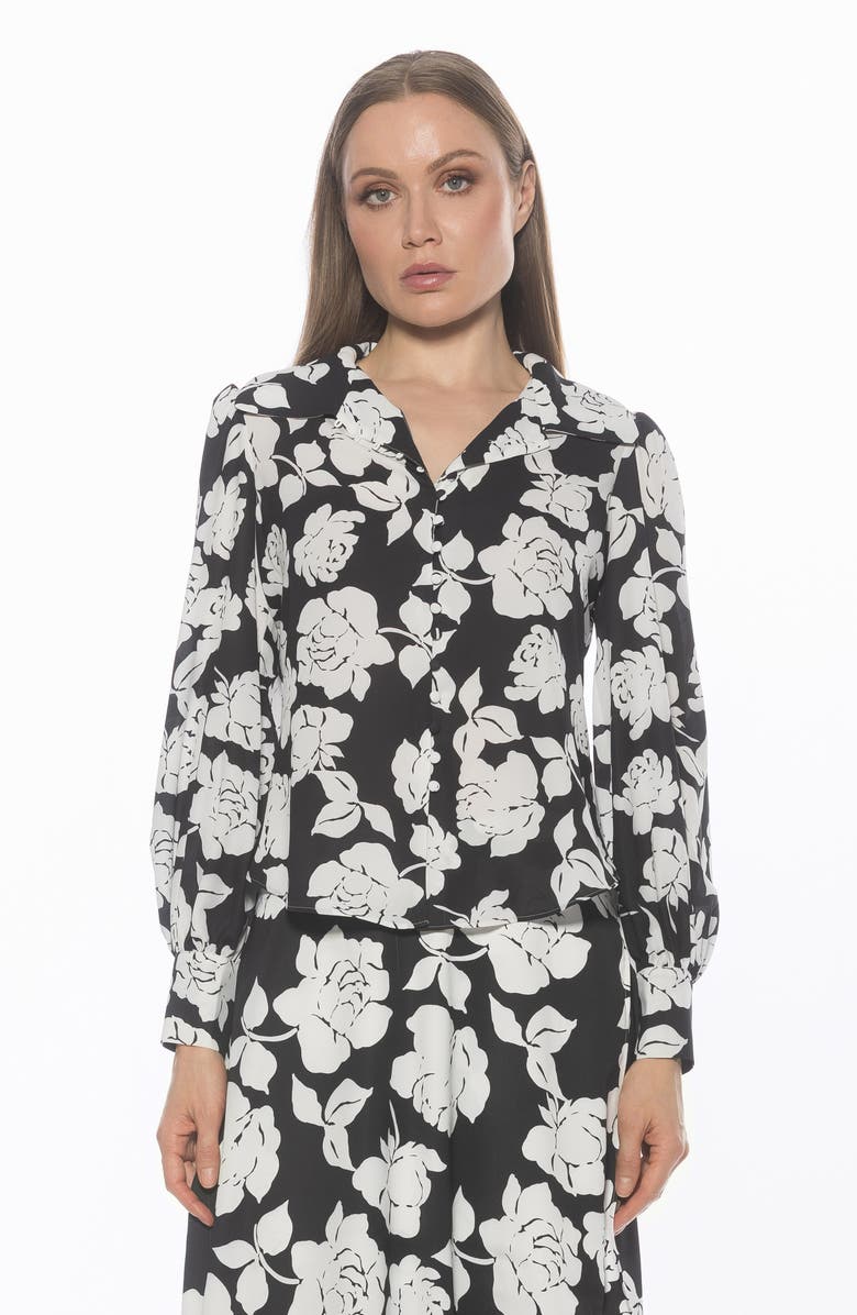Alexia Admor Rah Covered Button-Down Top, Alternate, color, Black White Floral
