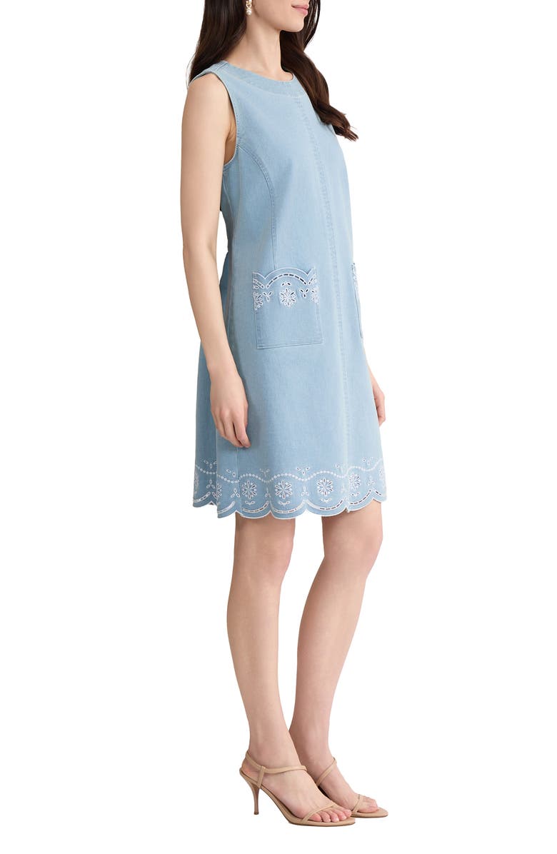 Jones New York Eyelet Embroidery Sleeveless Minidress, Alternate, color, Huntington Wash