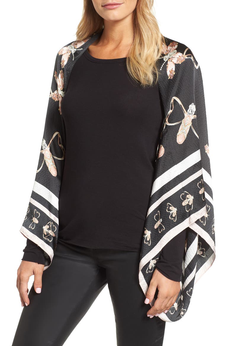 Queen Bee Silk Cape Scarf, Main, color, 00-BLACK