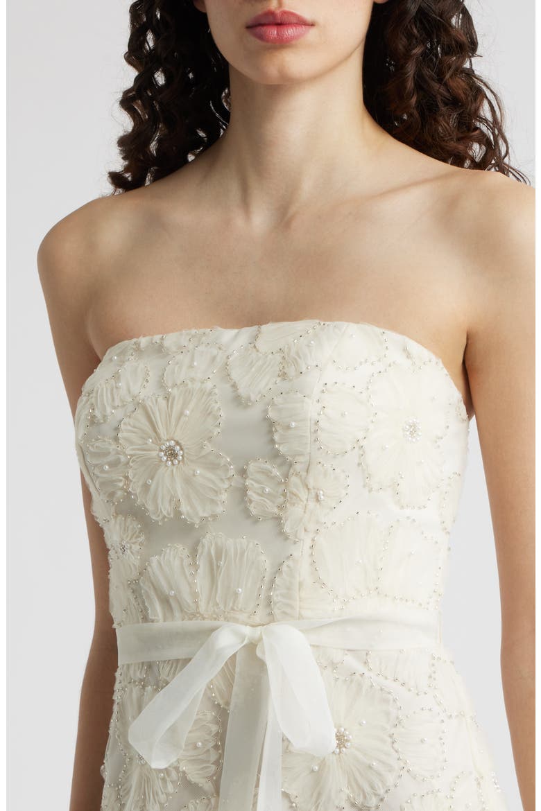 Beaded Floral Appliqué Strapless Dress, Alternate, color, IVORY