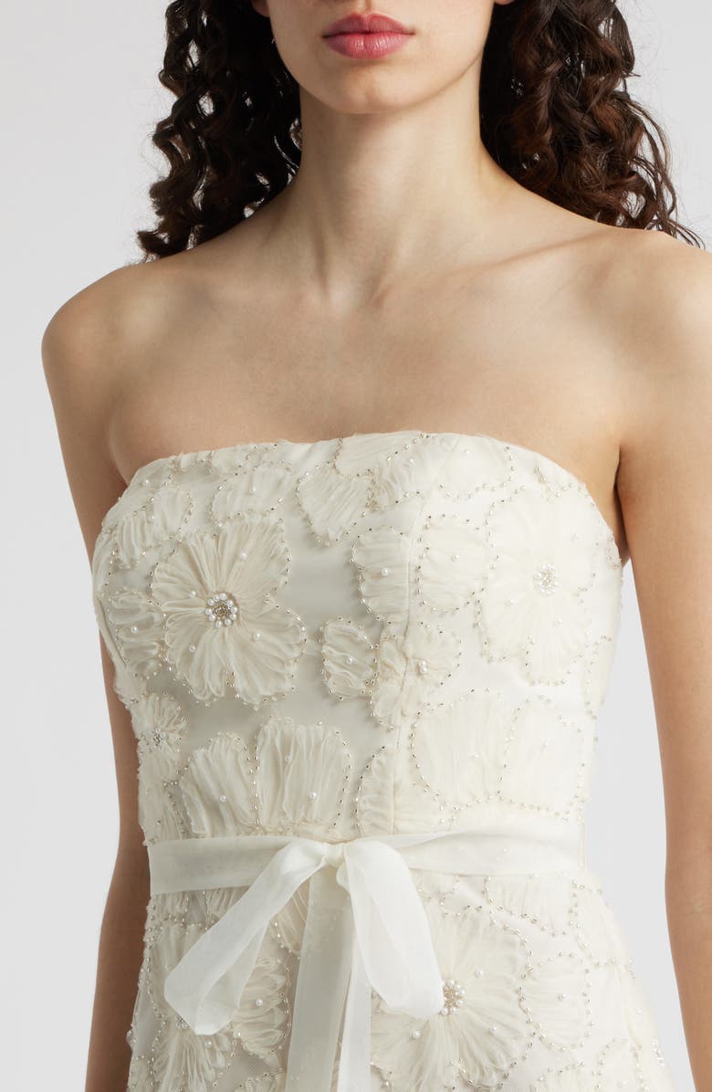 Sam Edelman Beaded Floral Appliqué Strapless Dress, Alternate, color, Ivory