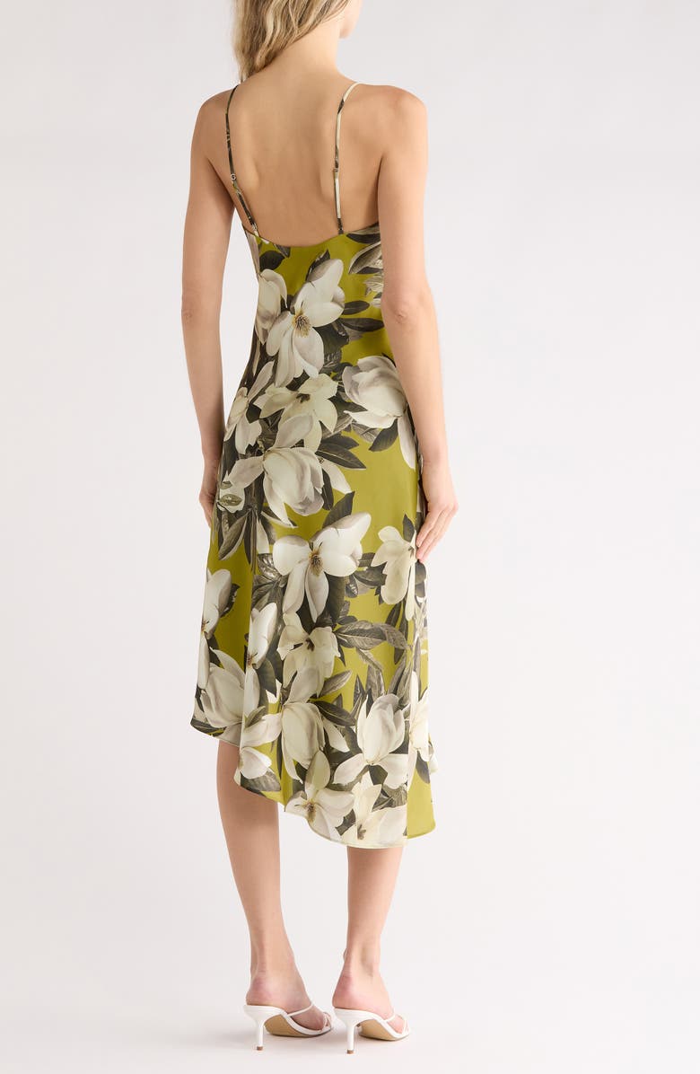 AllSaints Alexia Floral Asymmetric Slipdress, Alternate, color, Revive Stem Green