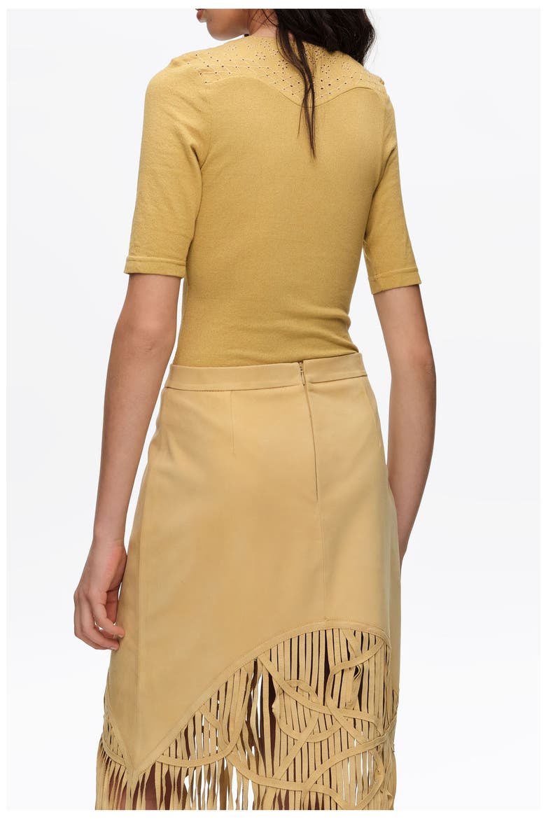 Embroidered V-Neck Bodysuit, Alternate, color, MUSTARD