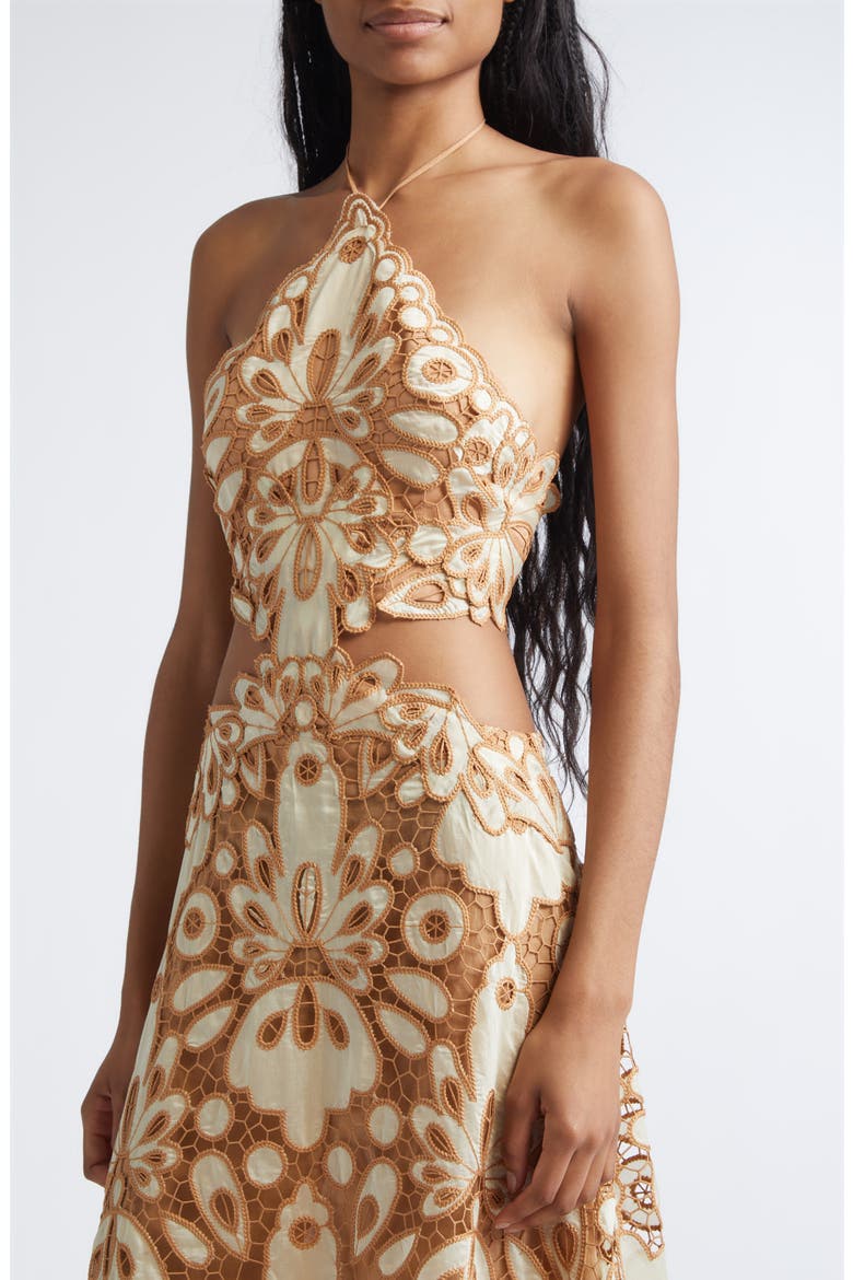 Morning Groove Cutout Guipure Lace Maxi Dress, Alternate, color, ECRU / CAMEL