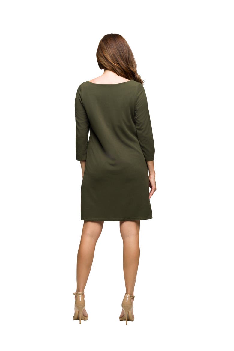 Three Quarter Sleeve A Line Knee Length Dress, Alternate, color, Olive