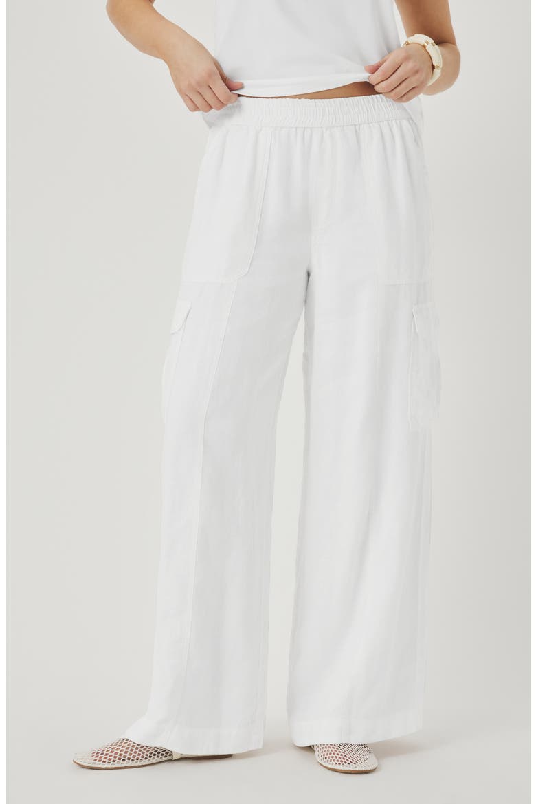 Stella Linen Cargo Pull-On Pants, Main, color, WHITE