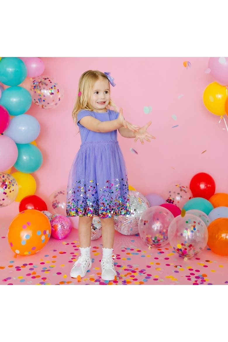 Lavender Confetti Short Sleeve Tutu Dress, Alternate, color, Lavender