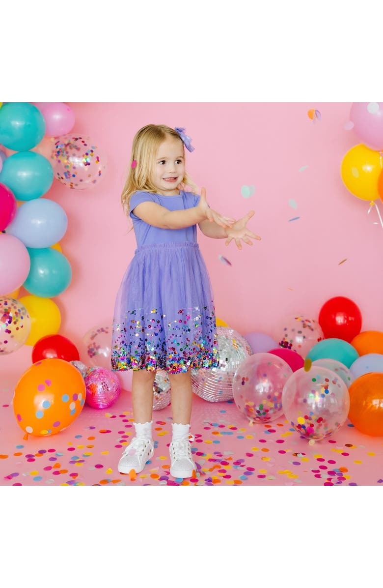 Sweet Wink Lavender Confetti Short Sleeve Tutu Dress, Alternate, color, Lavender