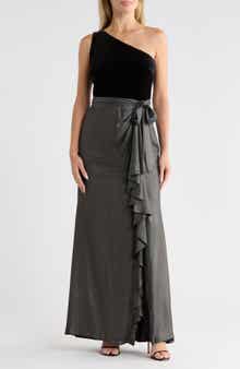 One-Shoulder Mixed Media Gown