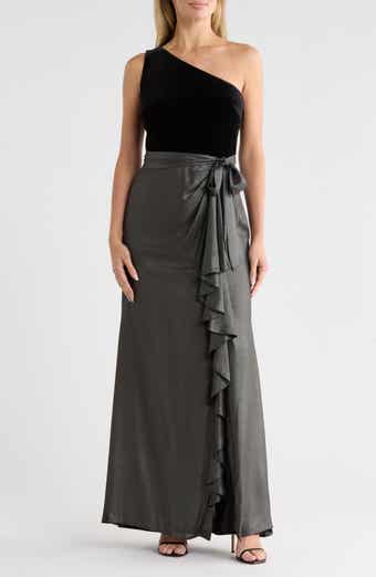 One-Shoulder Mixed Media Gown