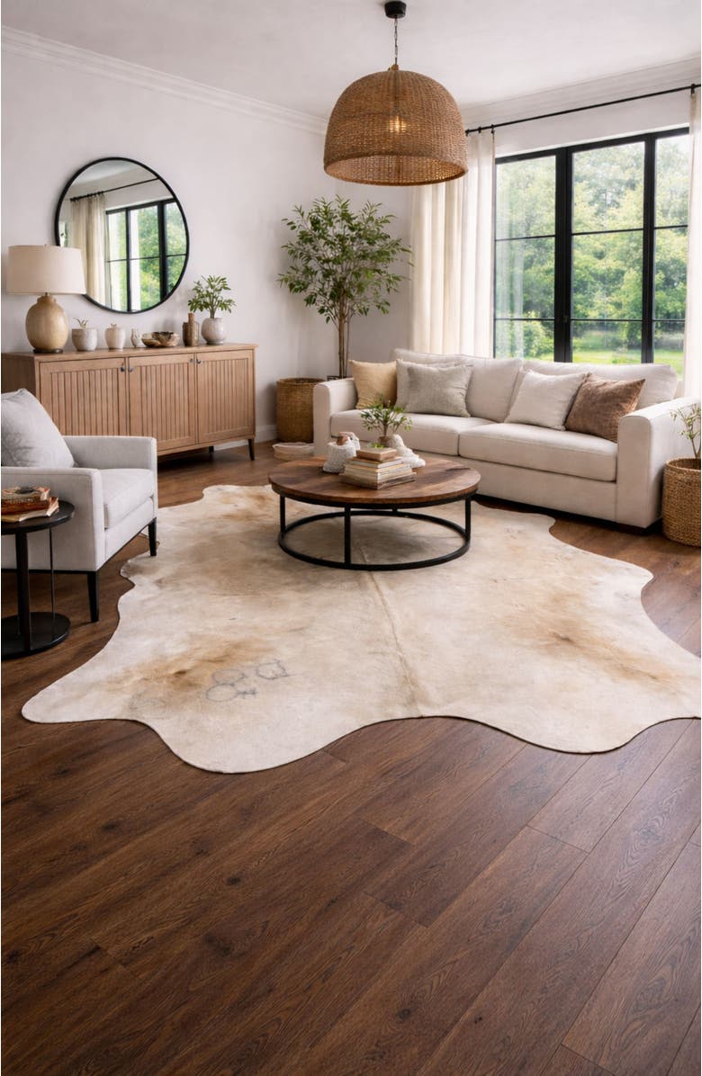 Rhacam Eco Hide Madeleine Sand  and White Cowhide Rug  8'7" × 6'9", Alternate, color, Sand And White