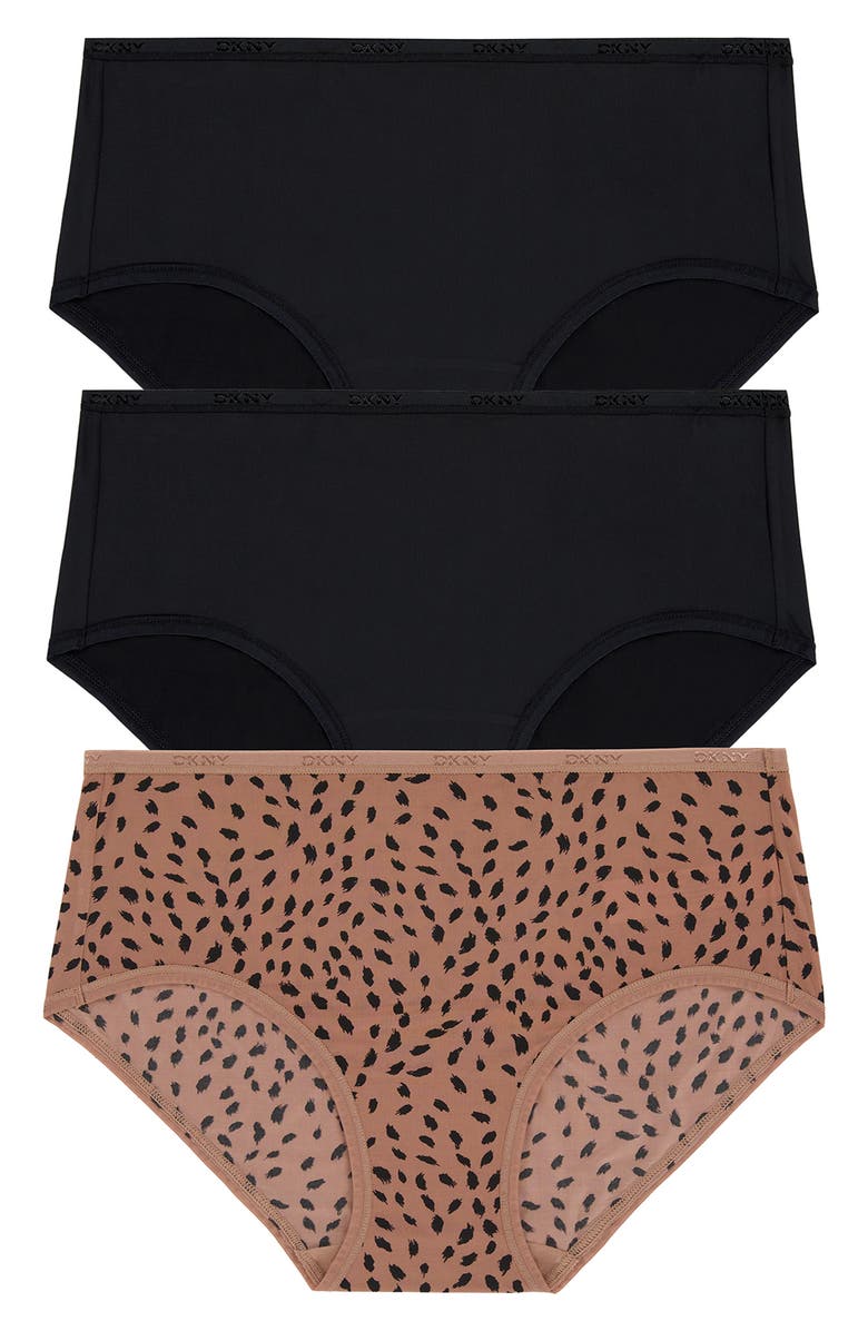 DKNY Assorted 3-Pack Microfiber Briefs, Main, color, Black/ Animal Assorted