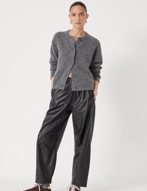 Hush Crew Neck Boxy Wool Blend Cardigan In Gray